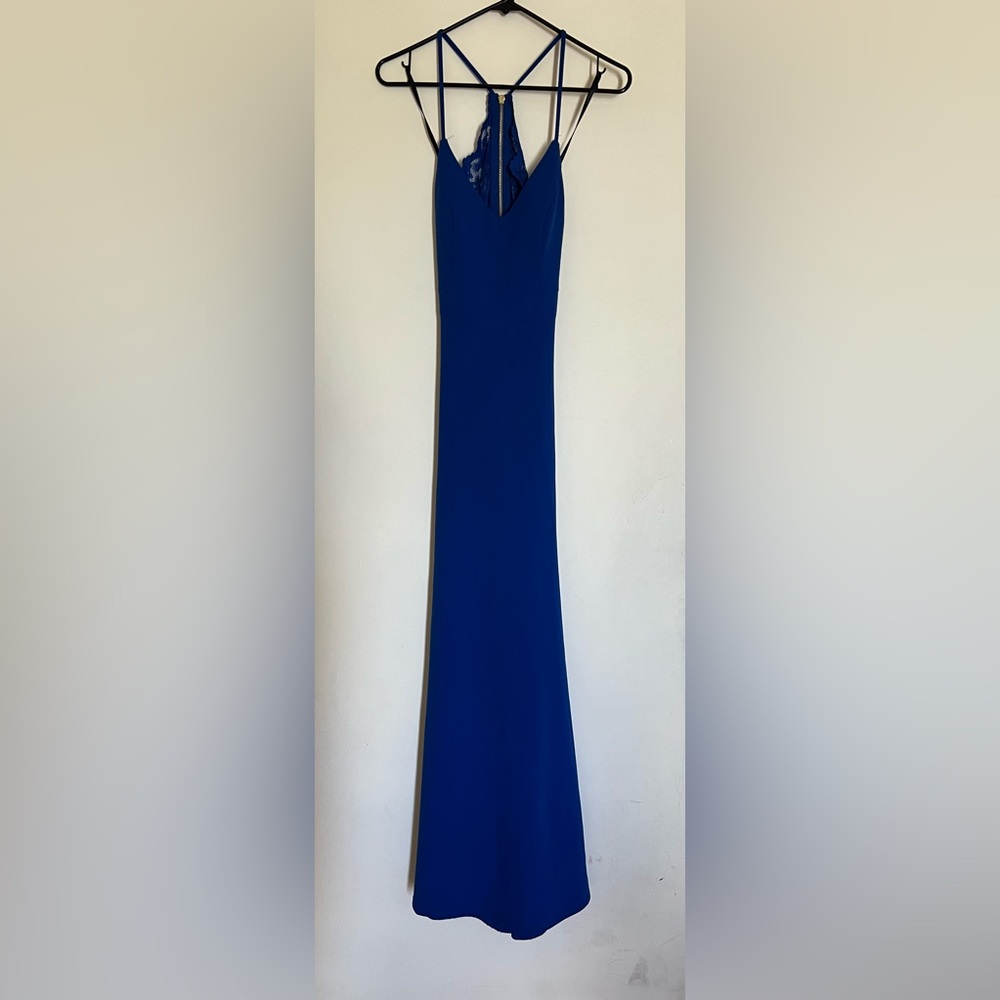 B Darlin Long Blue Dress Gown With Lace Size 5 / 6 Pr - Gem